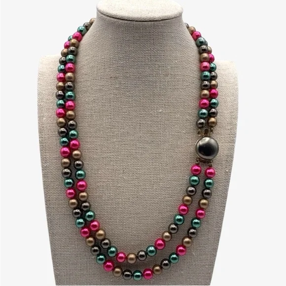 Vintage Double Strand Multi Color Metallic Pearl
Necklace & Clip On Earring Set - Picture 4 of 9